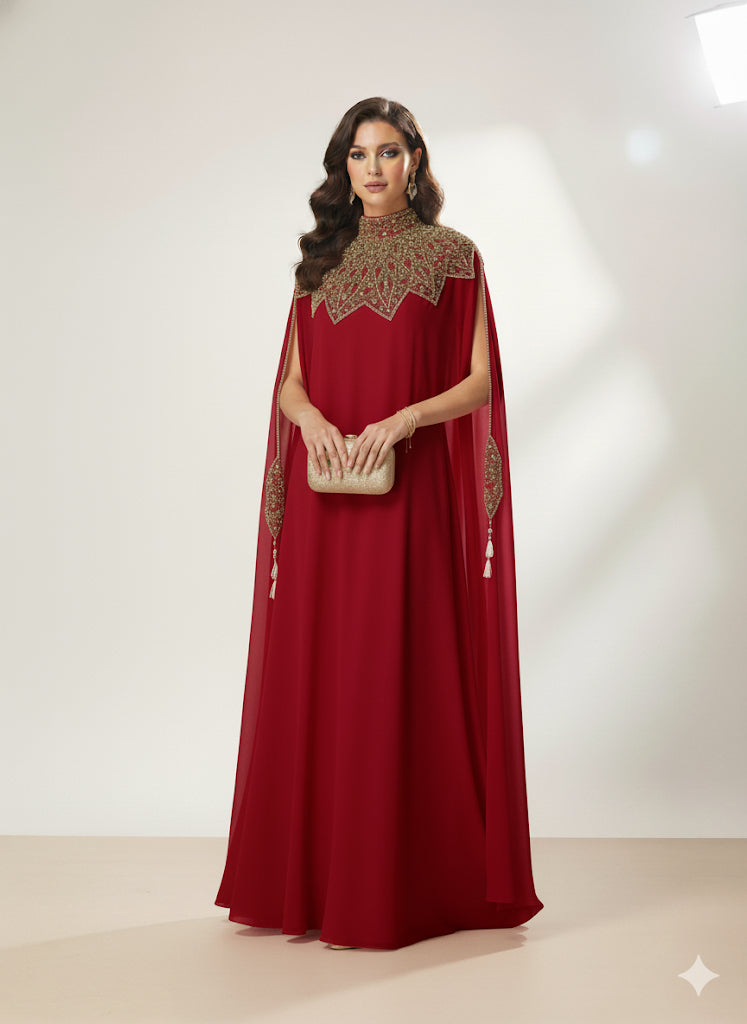 Abaya Cape de Dubaï perlée en 2 pièces