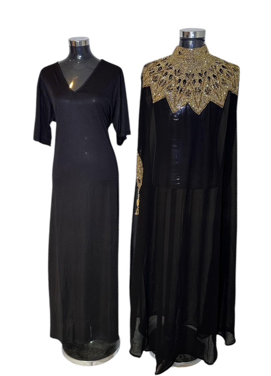 Abaya Cape de Dubaï perlée en 2 pièces