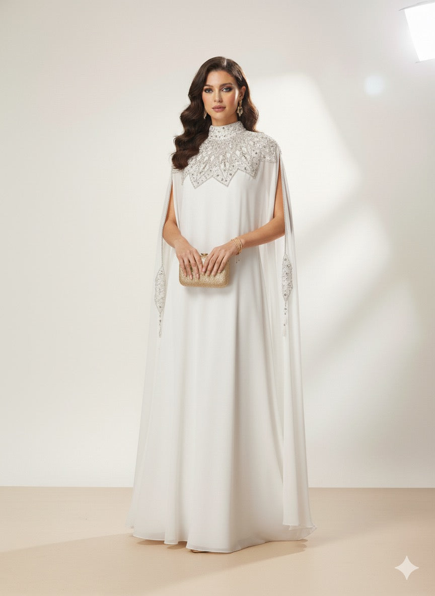 Abaya Cape de Dubaï perlée en 2 pièces