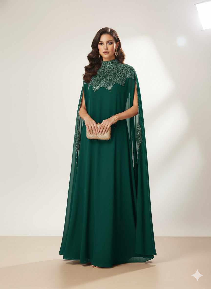 Abaya Cape de Dubaï perlée en 2 pièces