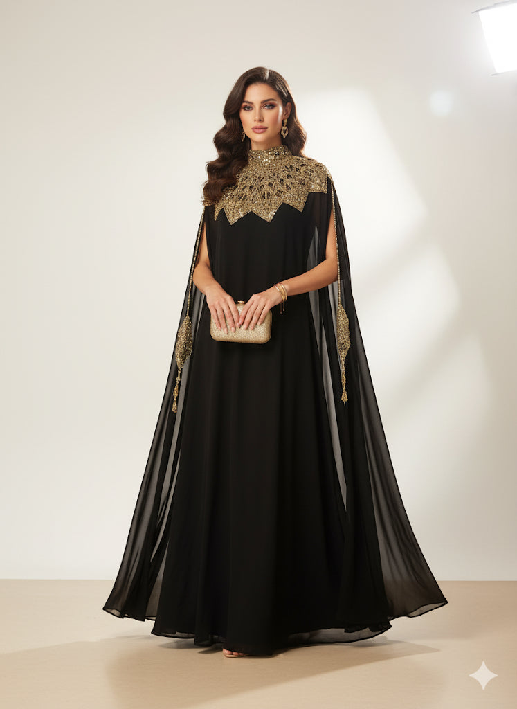 Abaya Cape de Dubaï perlée en 2 pièces