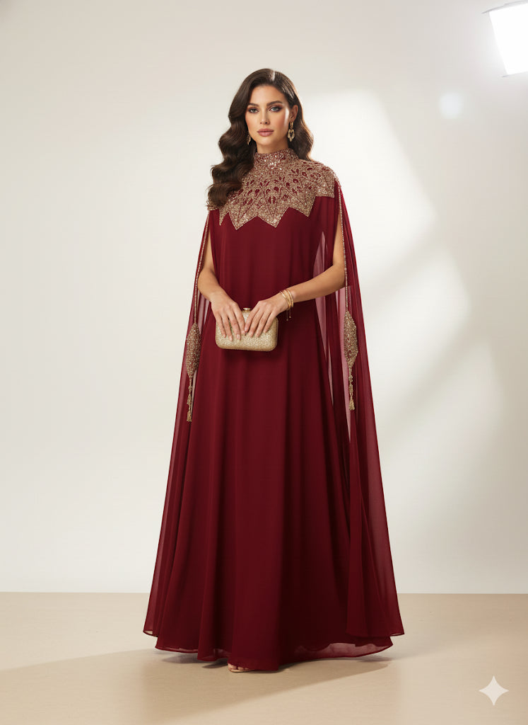 Abaya Cape de Dubaï perlée en 2 pièces