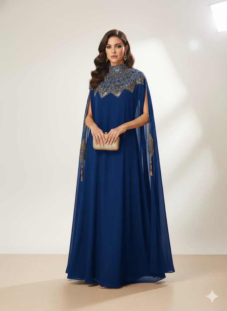 Abaya Cape de Dubaï perlée en 2 pièces