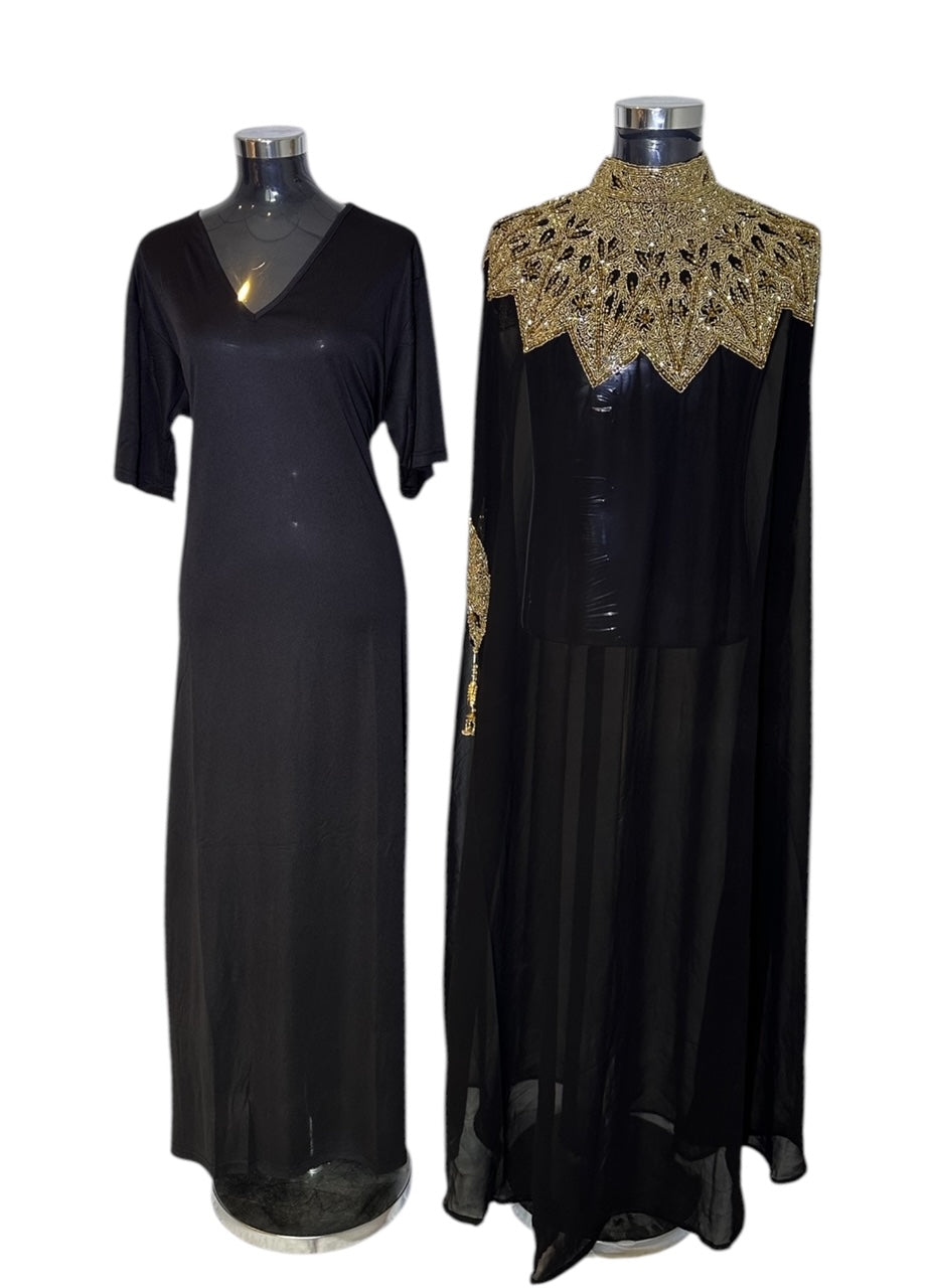Abaya Cape de Dubaï perlée en 2 pièces